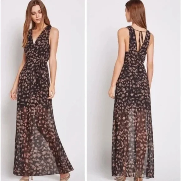 sheer star maxi dress Black Star Sheer Puff Sleeve Chiffon Maxi Dress